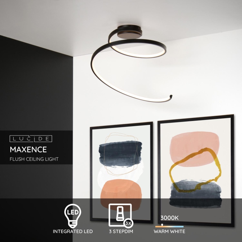 Lucide MAXENCE - Zapustené stropné svietidlo - Ø 46 cm - LED Rozm. - 1x24W 3000K - 3 StepDim - Čierny